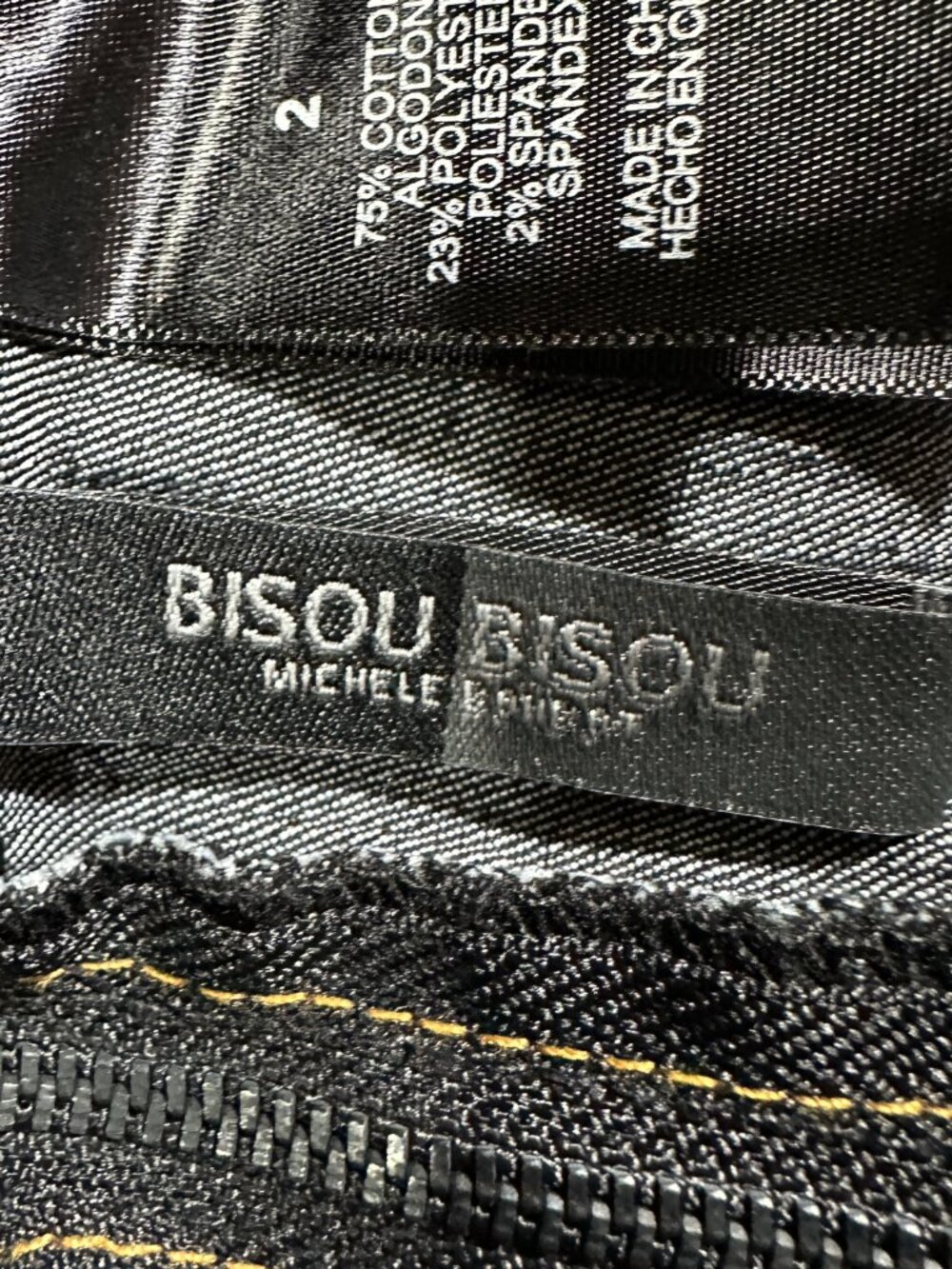 Bisou Bisou Denim Jean Skirt Womens 2 Pencil Black Cotton Stretch Vent Back Zip - Picture 5 of 8